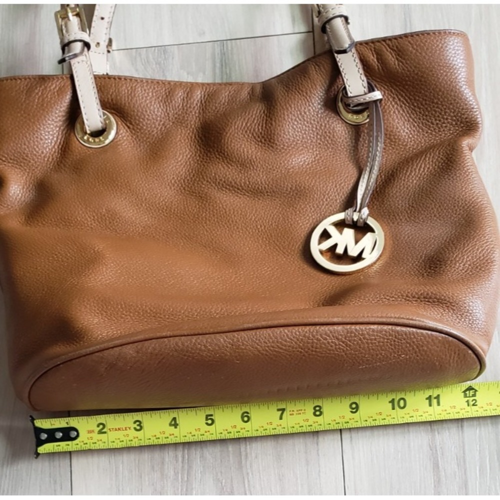 Michael Kors Jet Set Tote Medium Brown Leather Pebbled Shoulder Laptop Work Bag - Picture 5 of 8